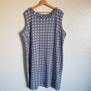 Talbots Printed Cotton Knit Shift Dress Knee Length Blue Size 3X Plus Sleeveless